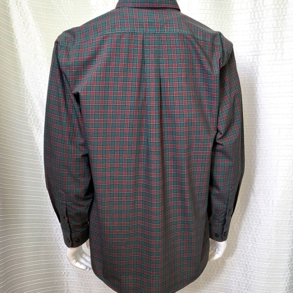 L.L. BEAN Wrinkle Resistant Shirt Lt-Mid Weight Cotton Plaid Green Red Men's M - Picture 3 of 10